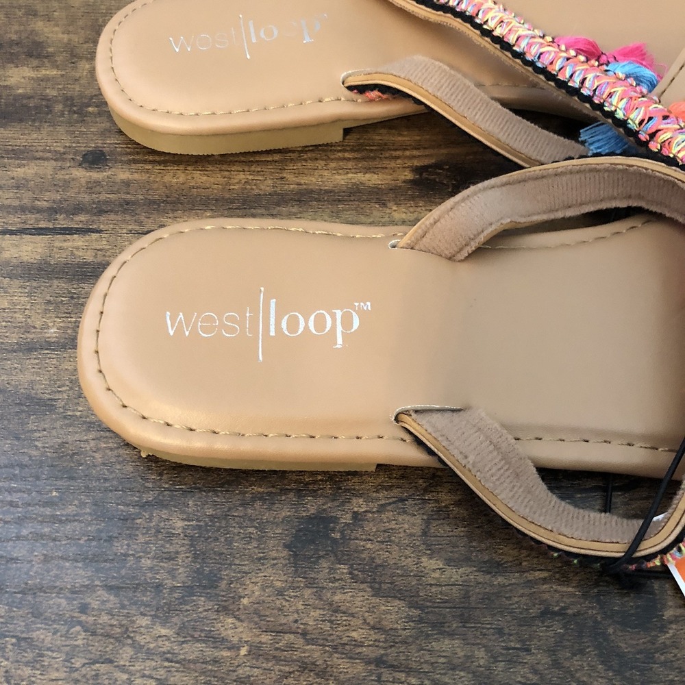 West Loop Womens Medium Size‎ 7/8  Tassal Sandals Colorful Boho Beach Flaw - Picture 5 of 12